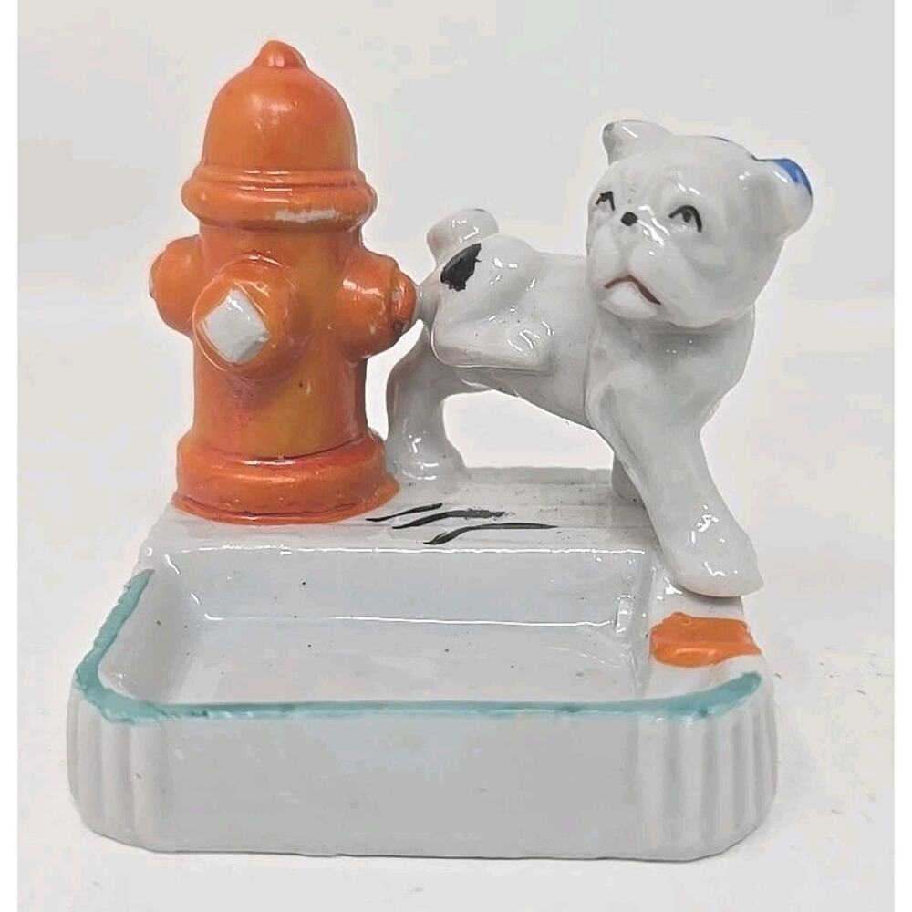1950's Rare Dog & Fire Hydrant Ashtray 2.5"x2.5"x2.25" Japan NOS U292